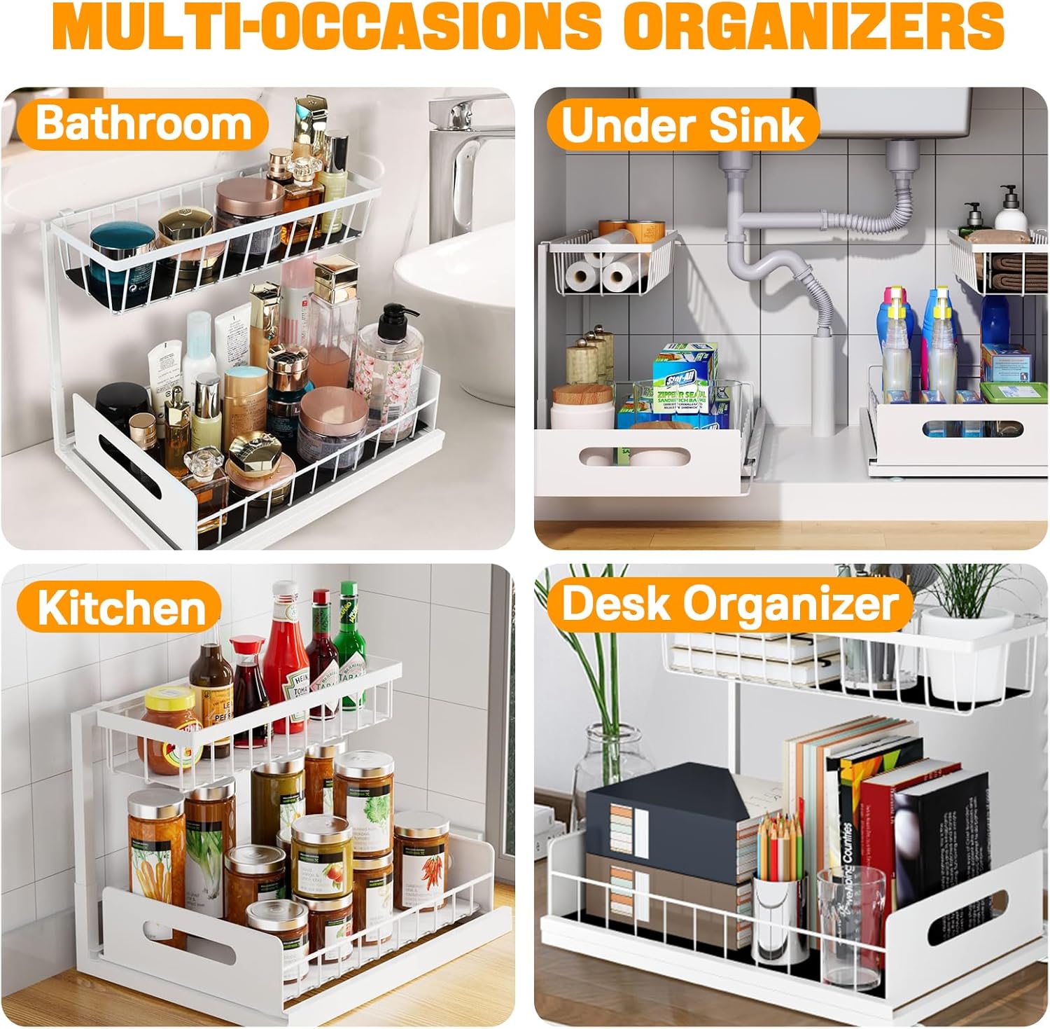 CARLA HOME 2 Tier Under Sink Organiser with Sliding Drawers for Kitchen & Bathroom-2050057510659952646