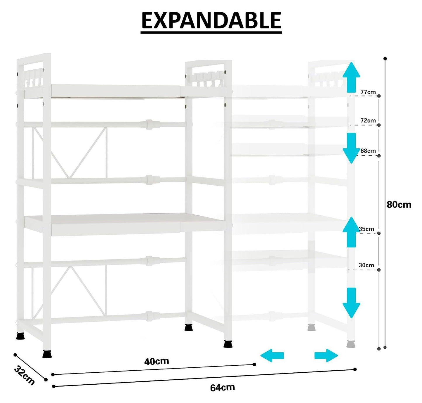 CARLA HOME 3-Tier Microwave Oven Rack with Adjustable Metal Kitchen Shelf Stand for Countertop Storage and 6 Hooks for Utensils-2050057511133908994