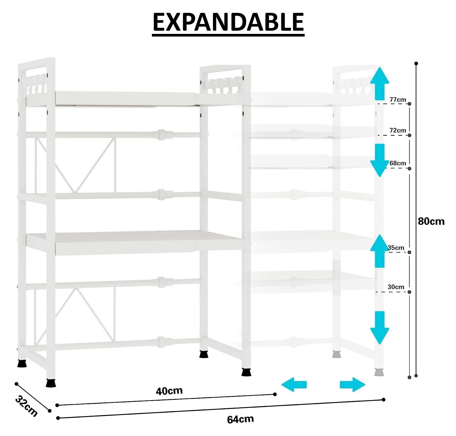 CARLA HOME 3-Tier Microwave Oven Rack with Adjustable Metal Kitchen Shelf Stand for Countertop Storage and 6 Hooks for Utensils-2050057511133908994
