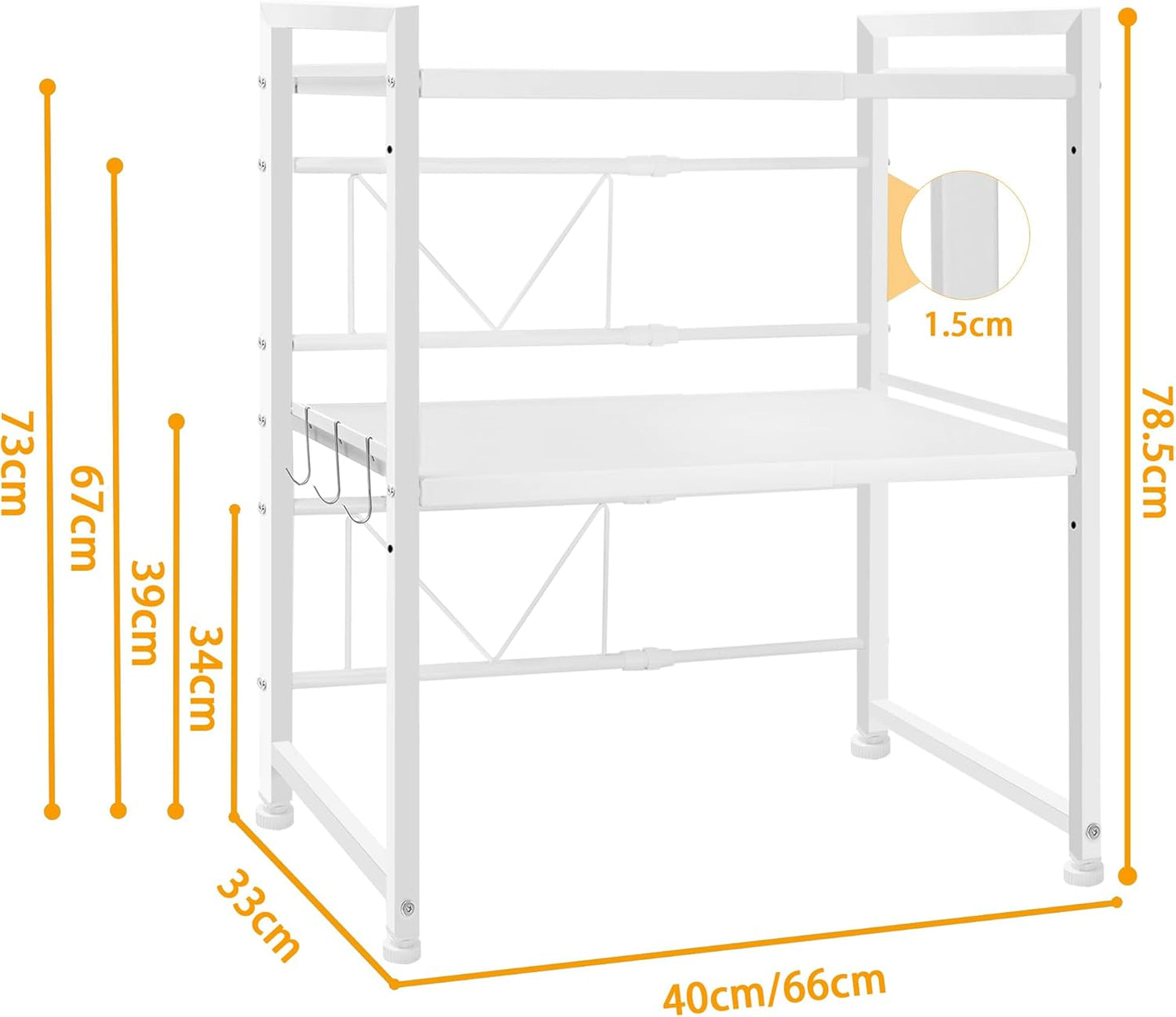 CARLA HOME 3-Tier Microwave Oven Rack with Adjustable Metal Kitchen Shelf Stand for Countertop Storage and 6 Hooks for Utensils-2050057511133908999
