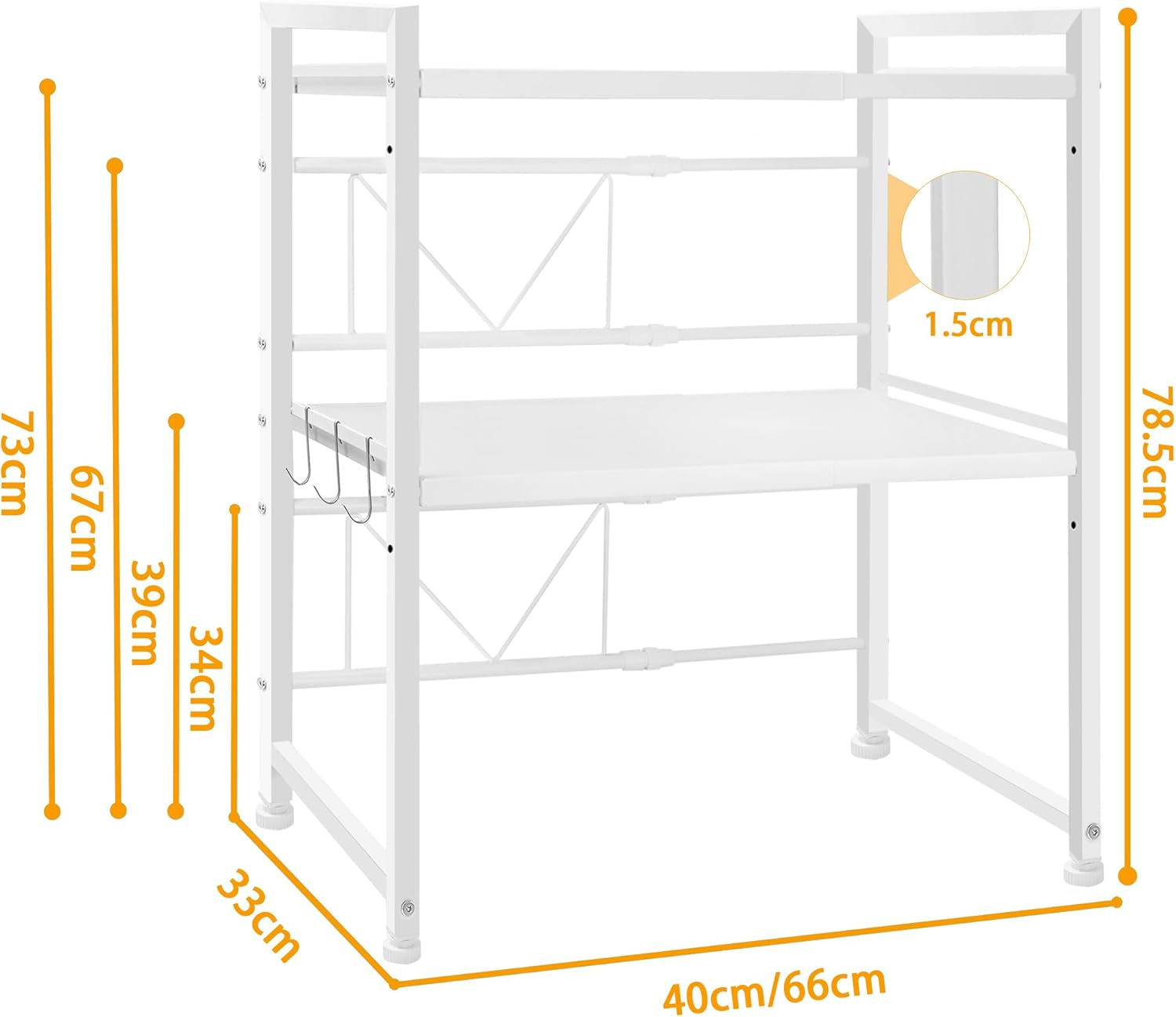 CARLA HOME 3-Tier Microwave Oven Rack with Adjustable Metal Kitchen Shelf Stand for Countertop Storage and 6 Hooks for Utensils-2050057511133908999