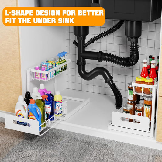 CARLA HOME 2 pack Under Sink Organiser with Sliding Drawers & 2 tier for Kitchen & Bathroom-2050057511779831809