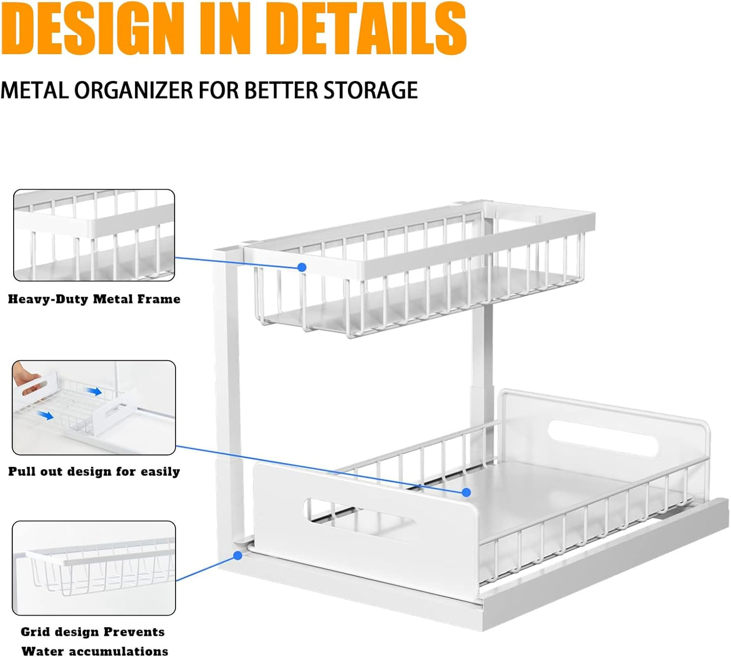 CARLA HOME 2 pack Under Sink Organiser with Sliding Drawers & 2 tier for Kitchen & Bathroom-2050057511779831811