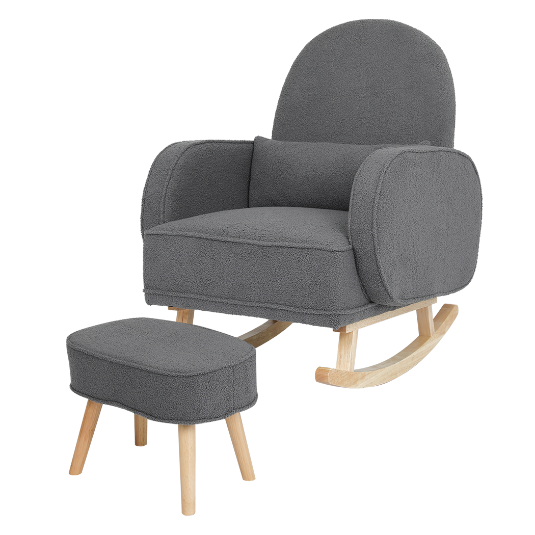 Levede Fleece Rocking Chair with footstool-1910112232834994184