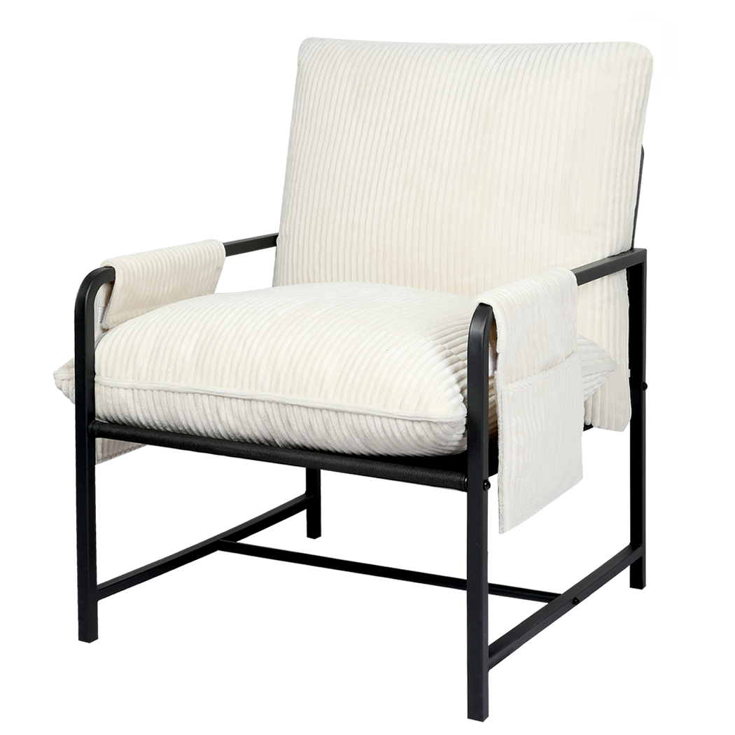 Levede Metal Framed Lounge Chair Corduroy in Beige-1919278353102278664