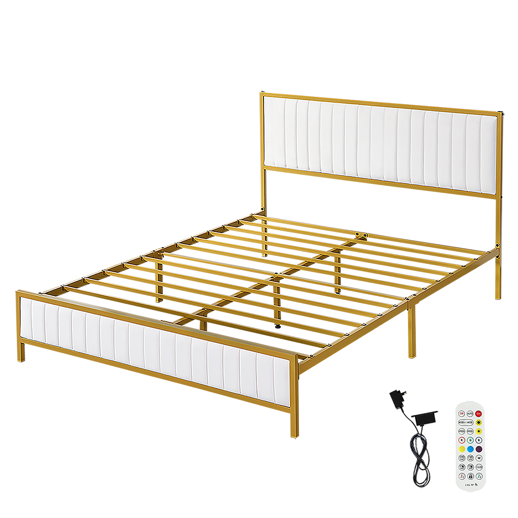 Levede Metal Bed Frame Under Bed Storage Queen Beige-1910112273649766408