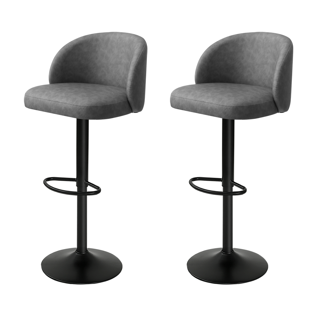 Levede 4x Bar Stool Swivel Gas Lift PU Leather Grey-2065254252326031368