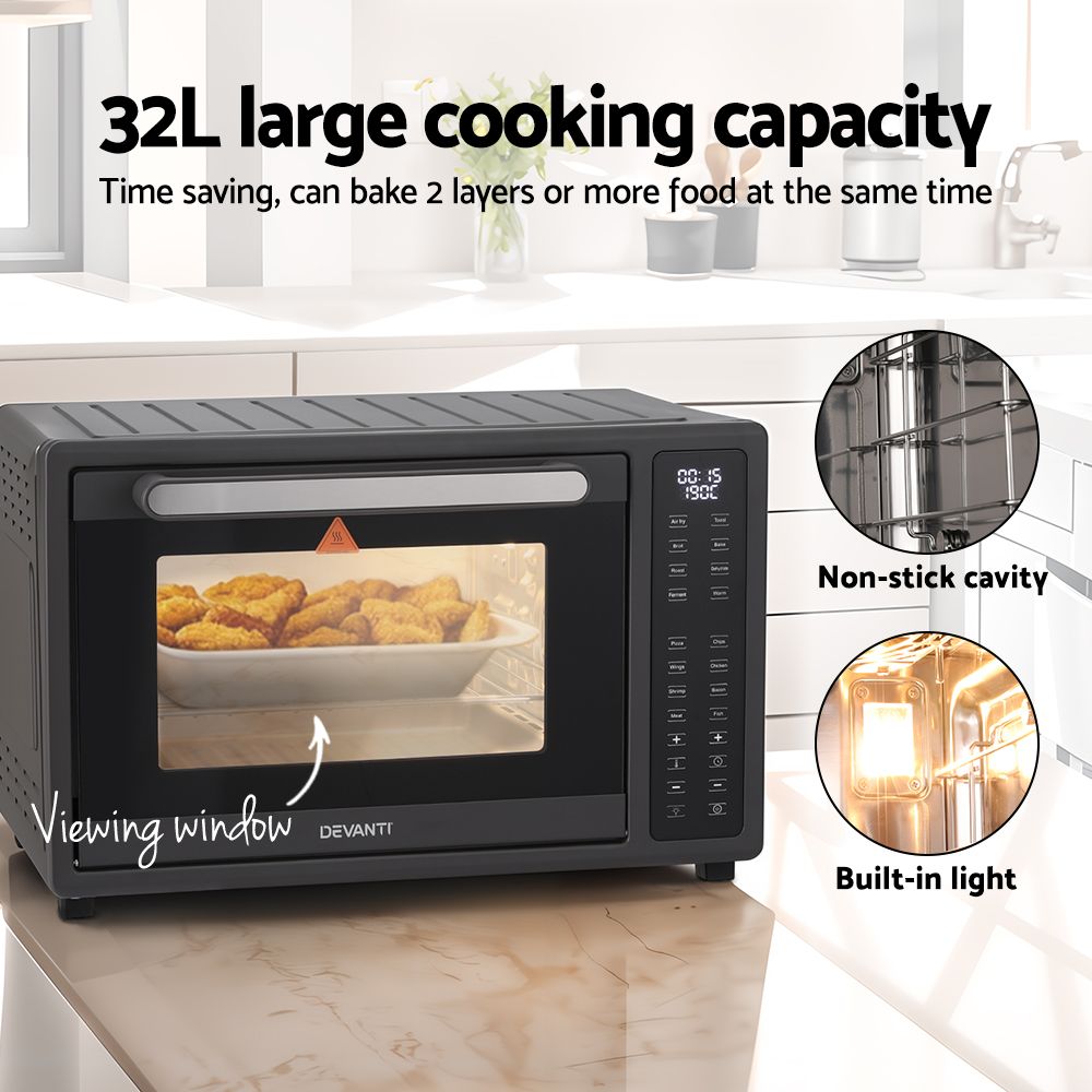Devanti Air Fryer – 32L Capacity, Touch LCD, 1700W