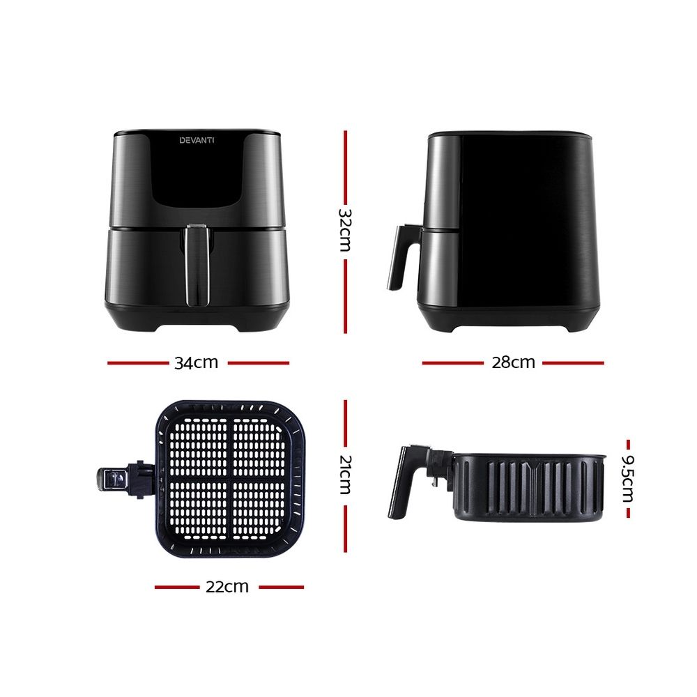 Devanti Air Fryer – 7L Capacity, LCD Touch Control, Black