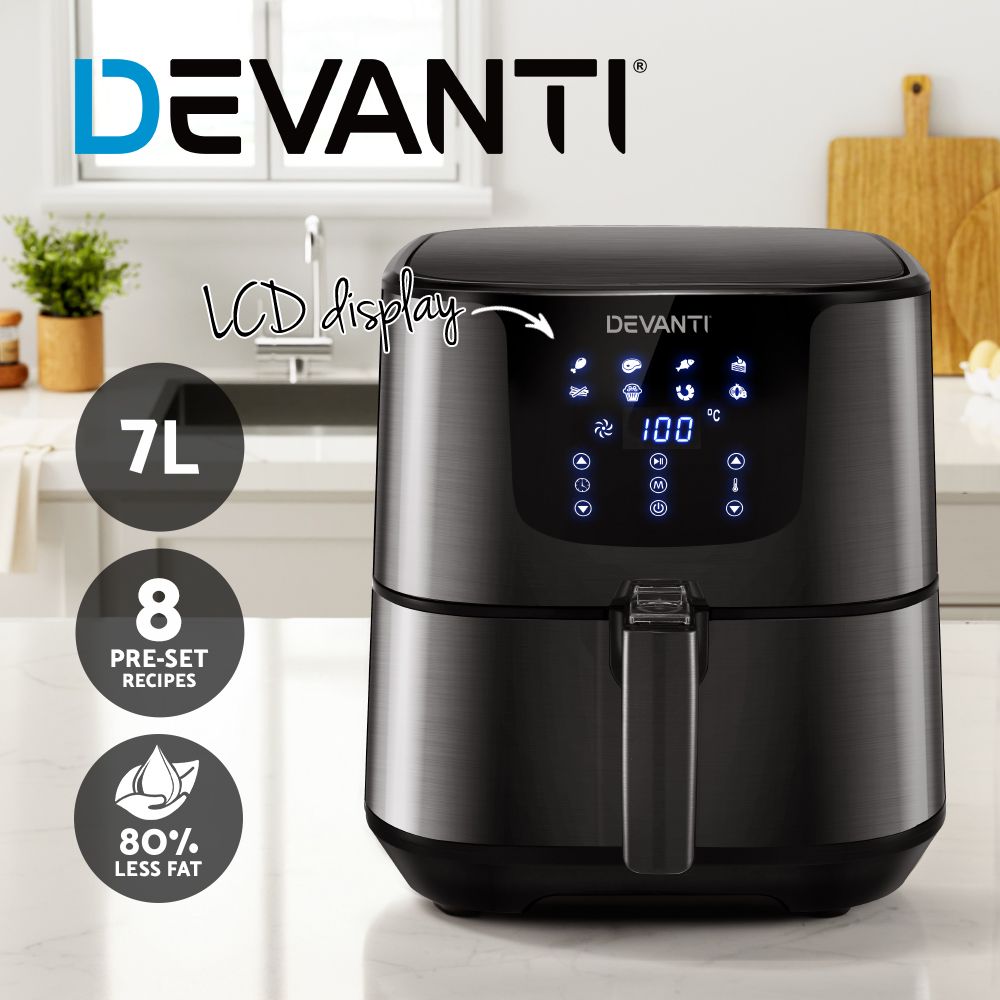 Devanti Air Fryer – 7L Capacity, LCD Touch Control, Black