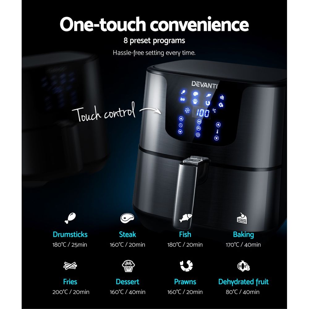 Devanti Air Fryer – 7L Capacity, LCD Touch Control, Black