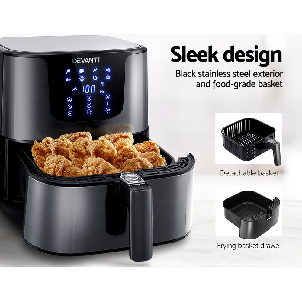 Devanti Air Fryer – 7L Capacity, LCD Touch Control, Black