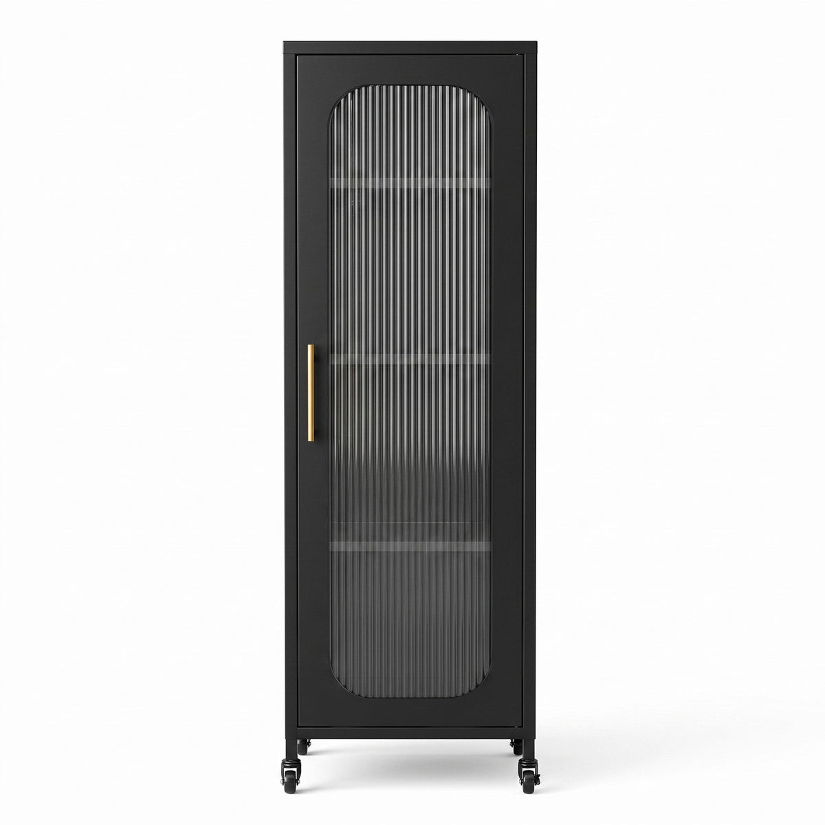 TWSC Buffet Cabinet Sideboard Slim Fluted Kitchen Storage Trolley Wheels Black