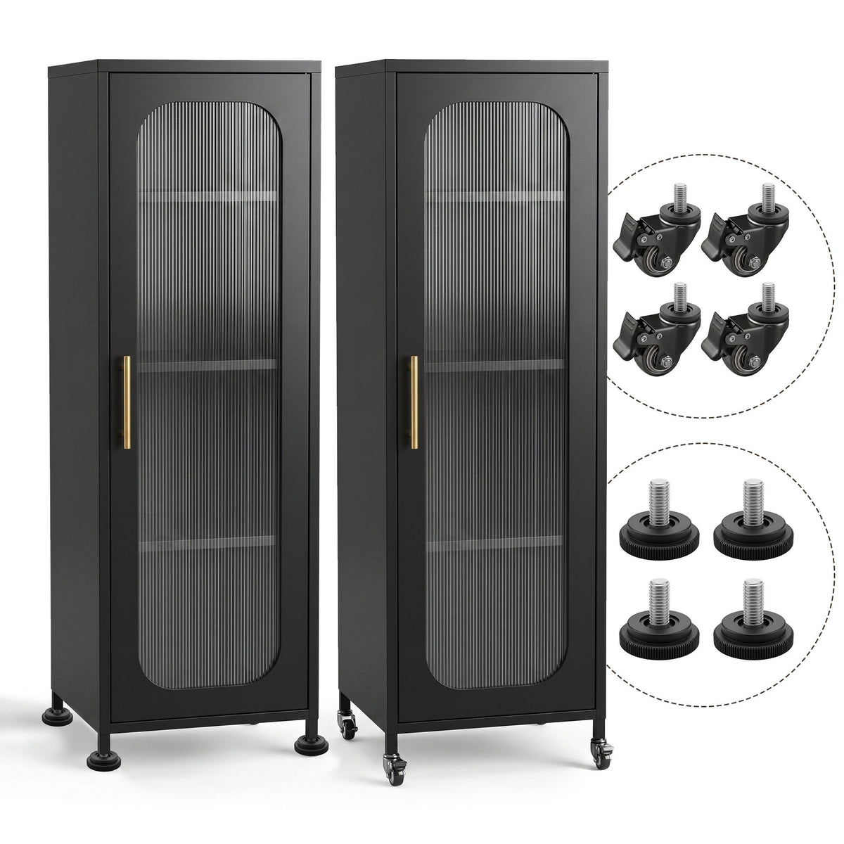 TWSC Buffet Cabinet Sideboard X2 Slim Kitchen Storage Trolley Wheels Black