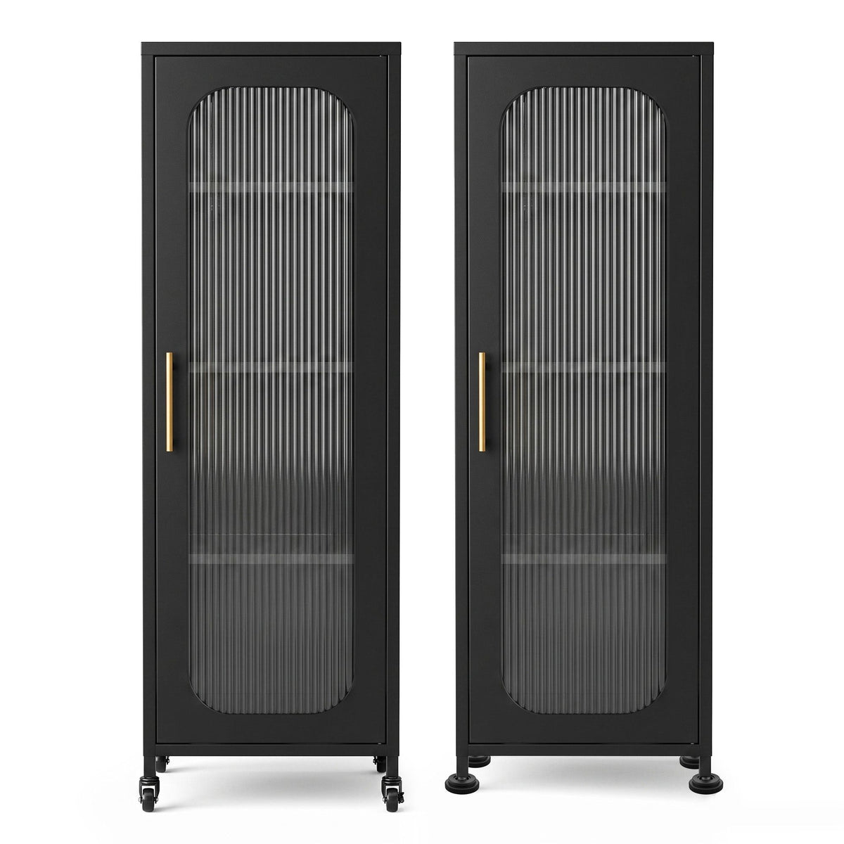 TWSC Buffet Cabinet Sideboard X2 Slim Kitchen Storage Trolley Wheels Black