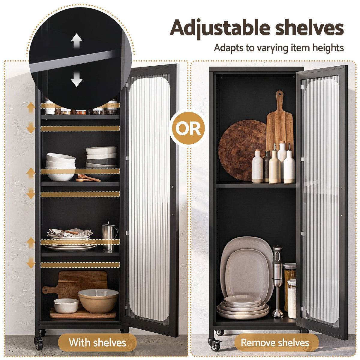 TWSC Buffet Cabinet Sideboard X2 Slim Kitchen Storage Trolley Wheels Black