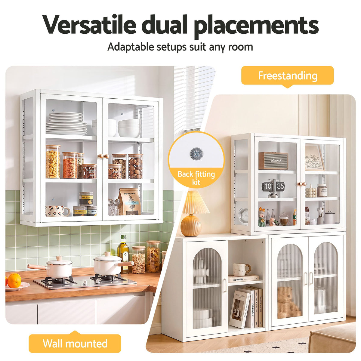 TWSC Buffet Cabinet Sideboard Wall Mounted Clear Display Storage 60cm White