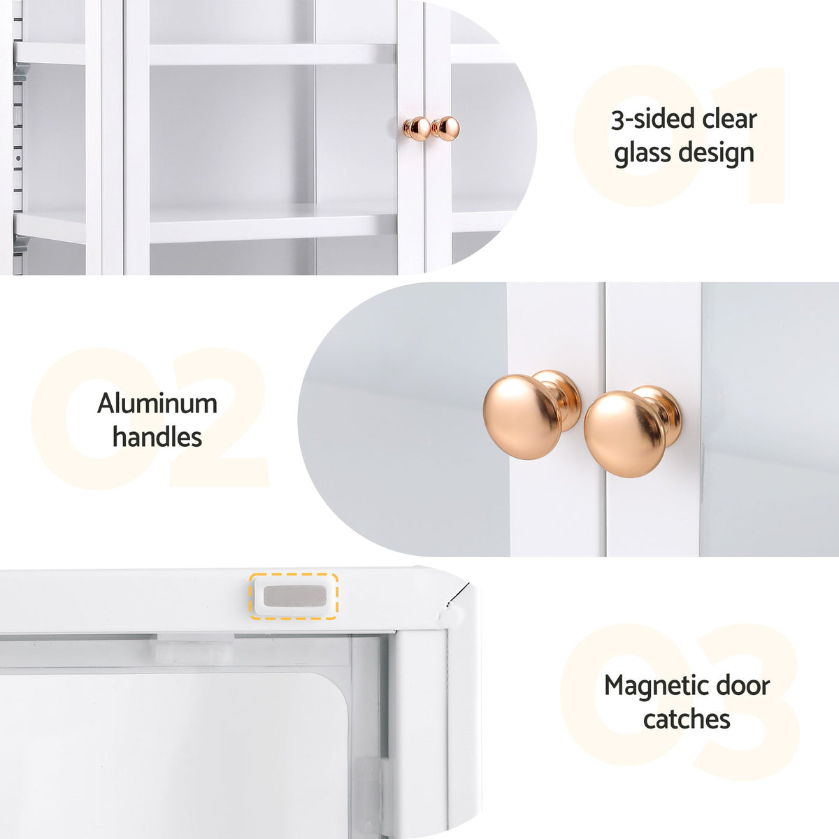 TWSC Buffet Cabinet Sideboard Wall Mounted Clear Display Storage 60cm White