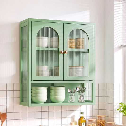 TWSC Buffet Cabinet Sideboard Wall Mounted Fluted Display Storage 70cm Green