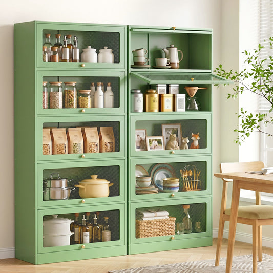 TWSC 2x Buffet Sideboard Cabinet Storage Cupboard Mesh Doors Metal ELIA Green