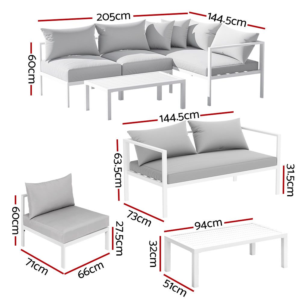 4-Seater Outdoor Sofa Set – Aluminium Frame, Grey Cushions