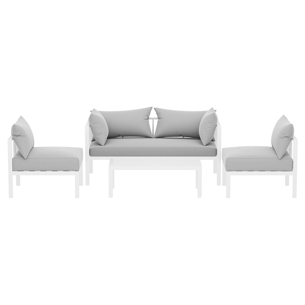 4-Seater Outdoor Sofa Set – Aluminium Frame, Grey Cushions