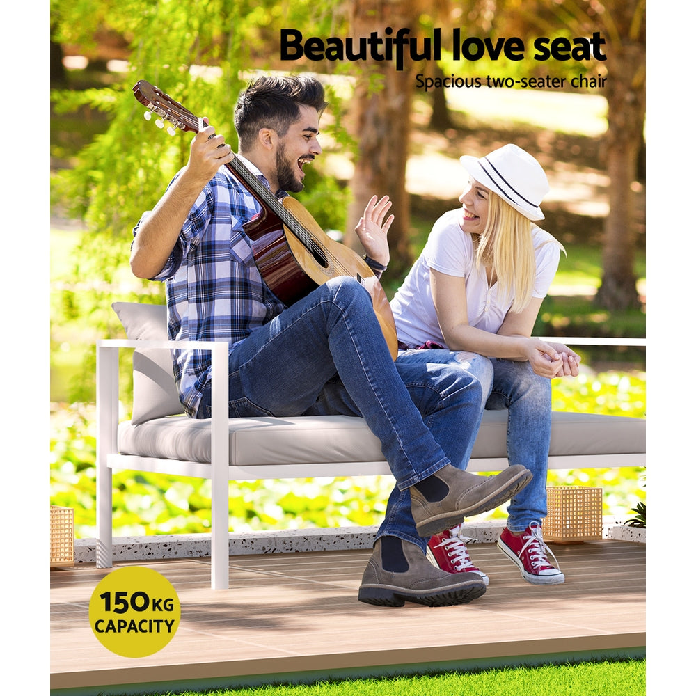 4-Seater Outdoor Sofa Set – Aluminium Frame, Grey Cushions