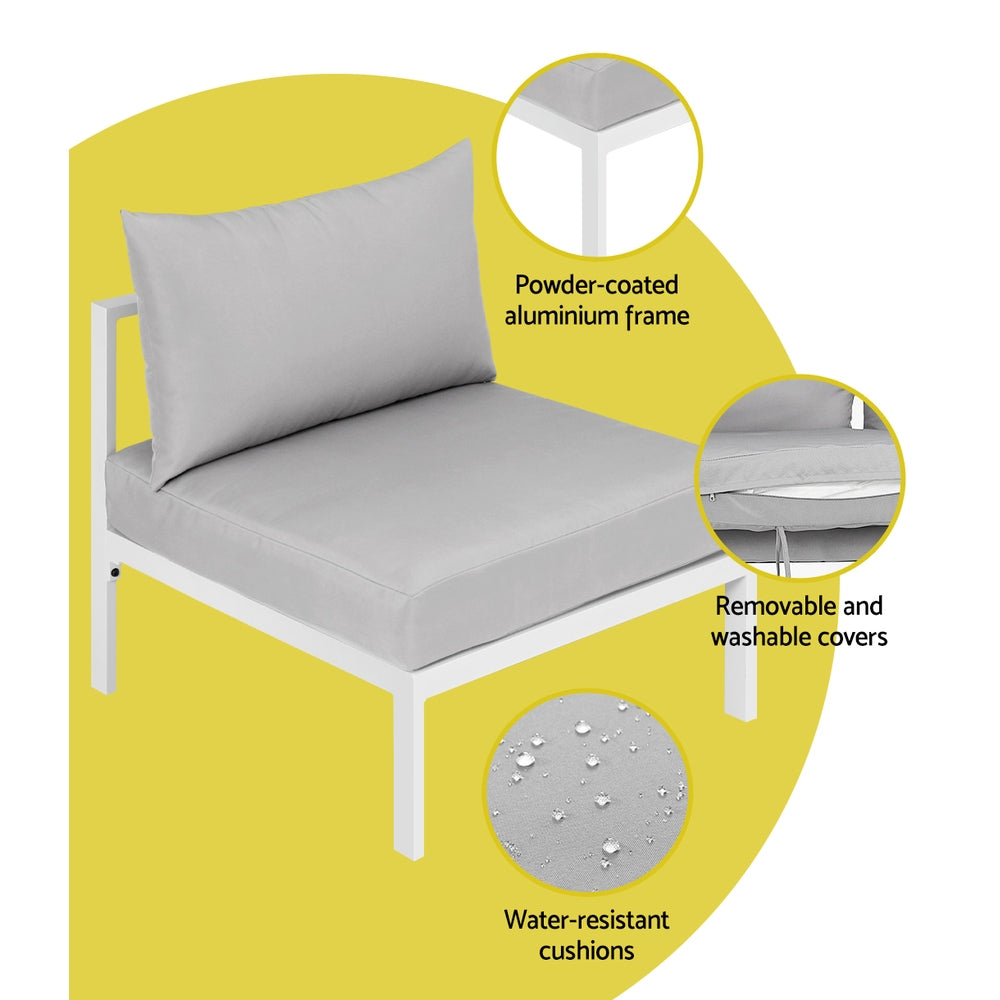 4-Seater Outdoor Sofa Set – Aluminium Frame, Grey Cushions