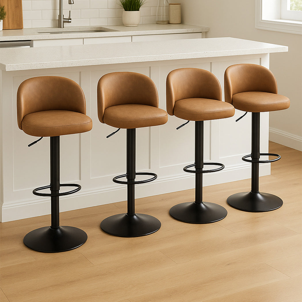 Levede 4x Bar Stool Swivel Gas Lift PU Leather Brown-2065254252045012999
