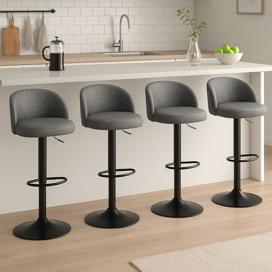Levede 4x Bar Stool Swivel Gas Lift PU Leather Grey-2065254252326031367