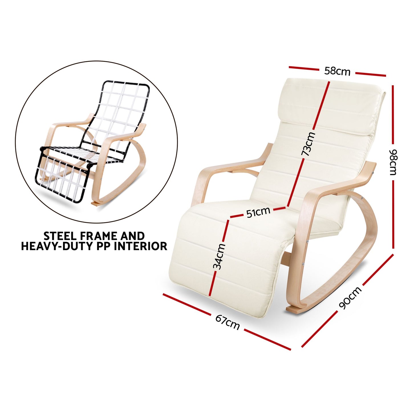 TWSC Rocking Armchair Footrest Nursing Beige Afton
