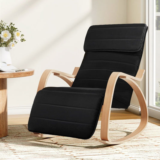 TWSC Rocking Armchair Footrest Nursing Black Afton