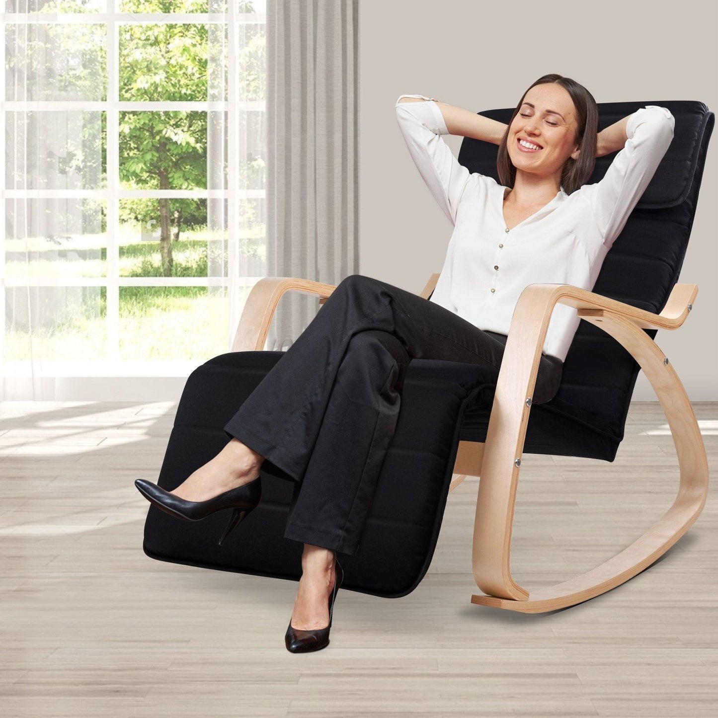 TWSC Rocking Armchair Footrest Nursing Black Afton