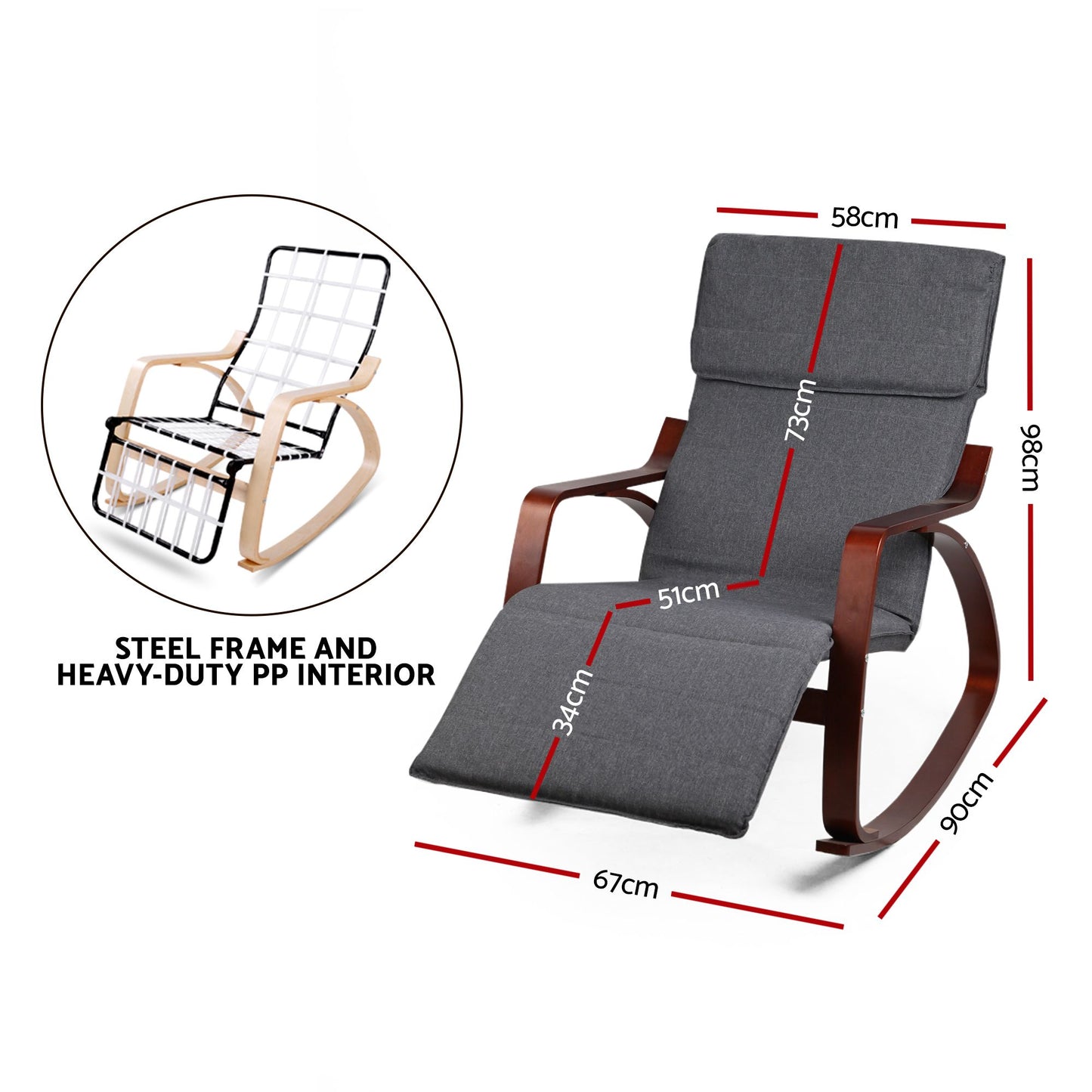 TWSC Rocking Armchair Footrest Nursing Charcoal Afton