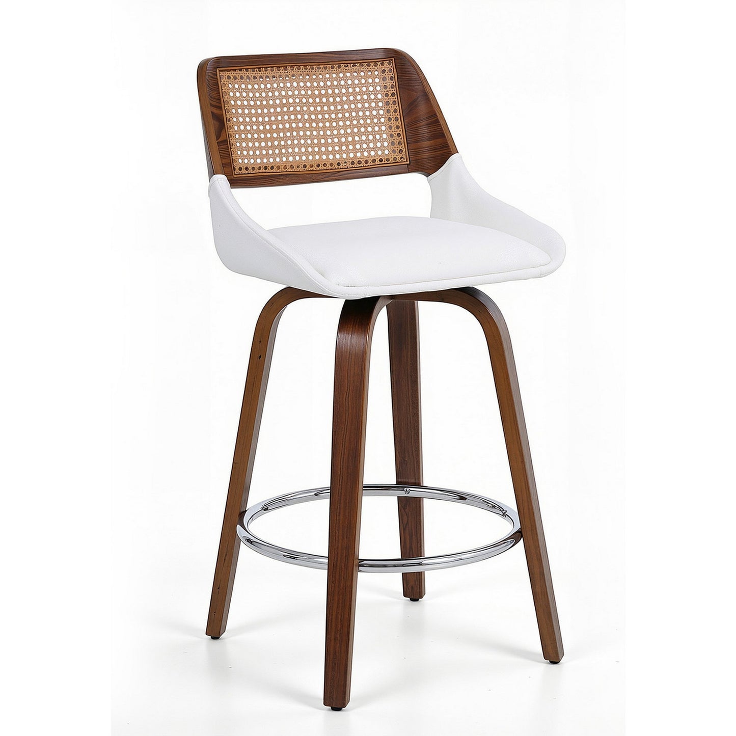 Wooden Swivel Bar Stool – 60cm Seat Height, White PU & Plywood