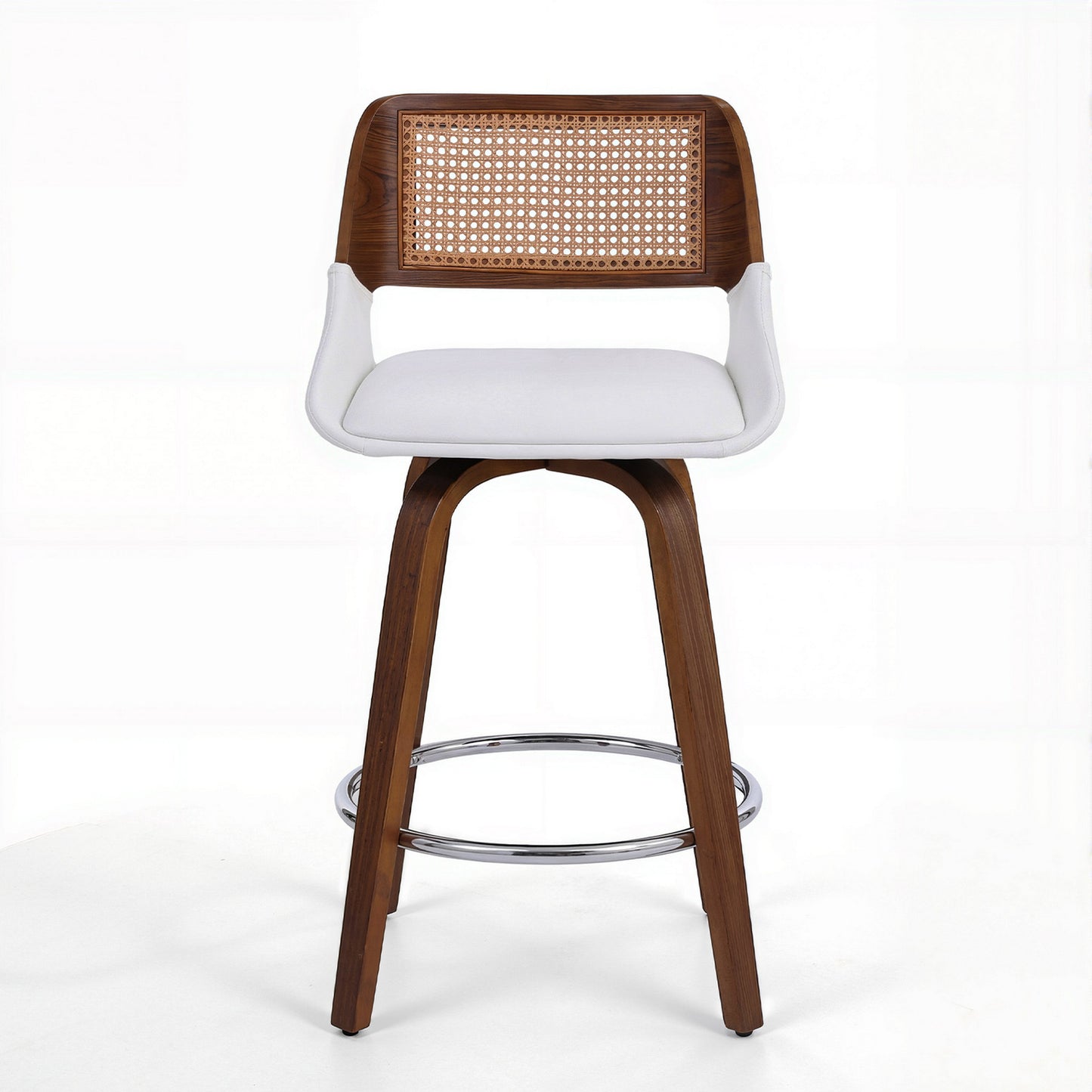 Wooden Swivel Bar Stool – 60cm Seat Height, White PU & Plywood