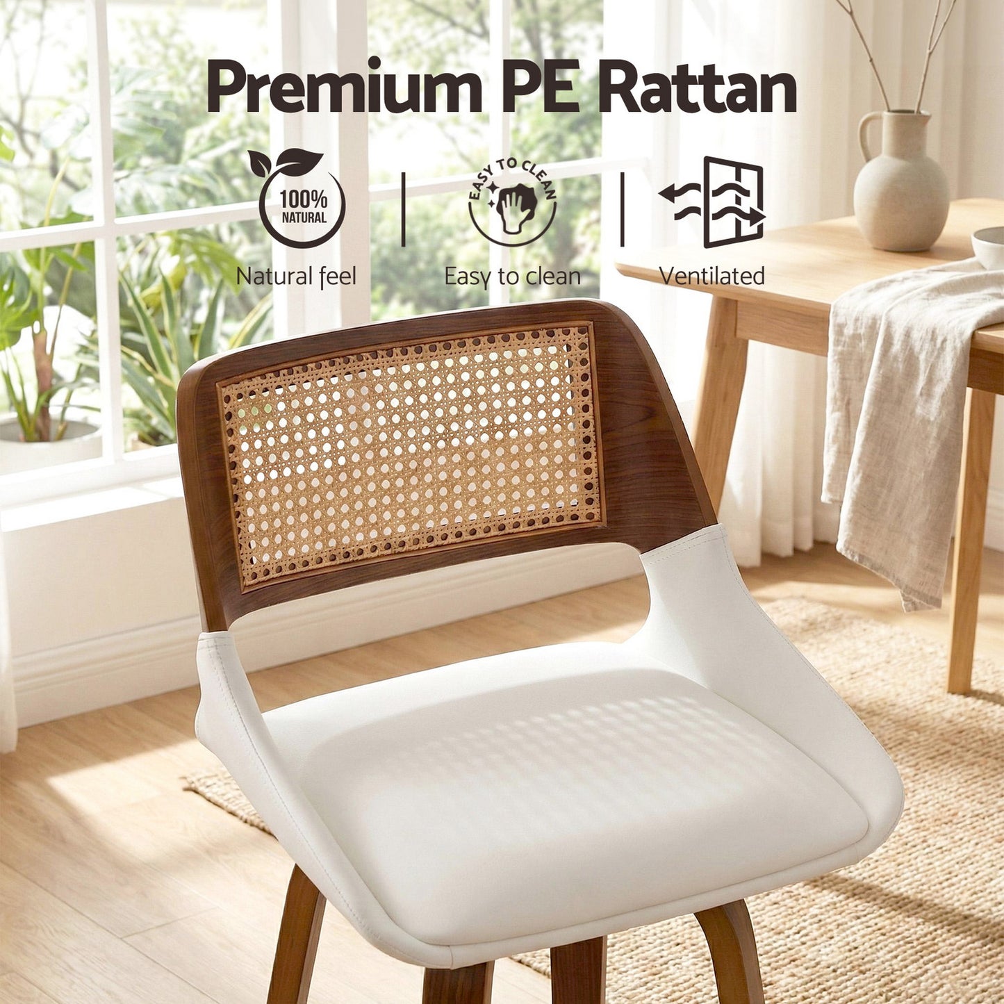 Wooden Swivel Bar Stool – 60cm Seat Height, White PU & Plywood
