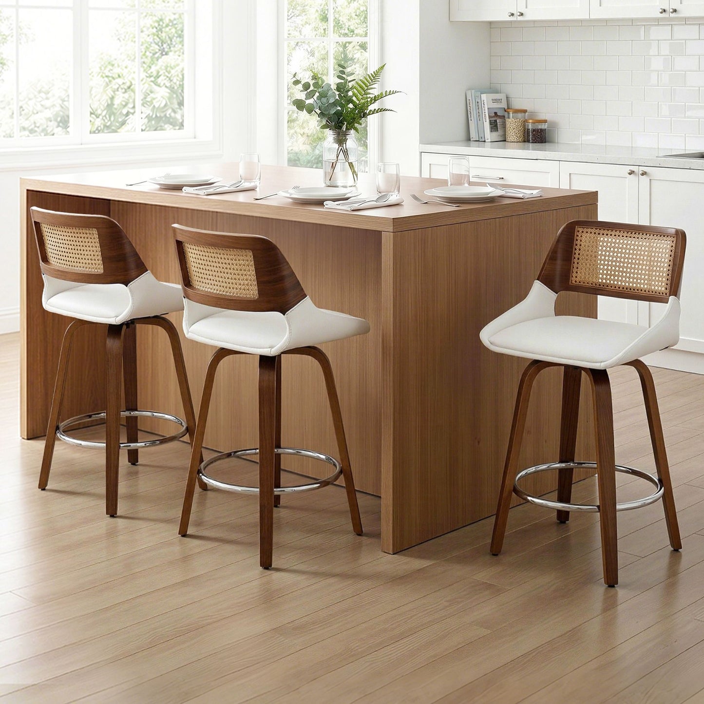 TWSC Wooden Bar Stools Set of 3 Swivel Kitchen Counter Stool Chair 60cm Seat Height