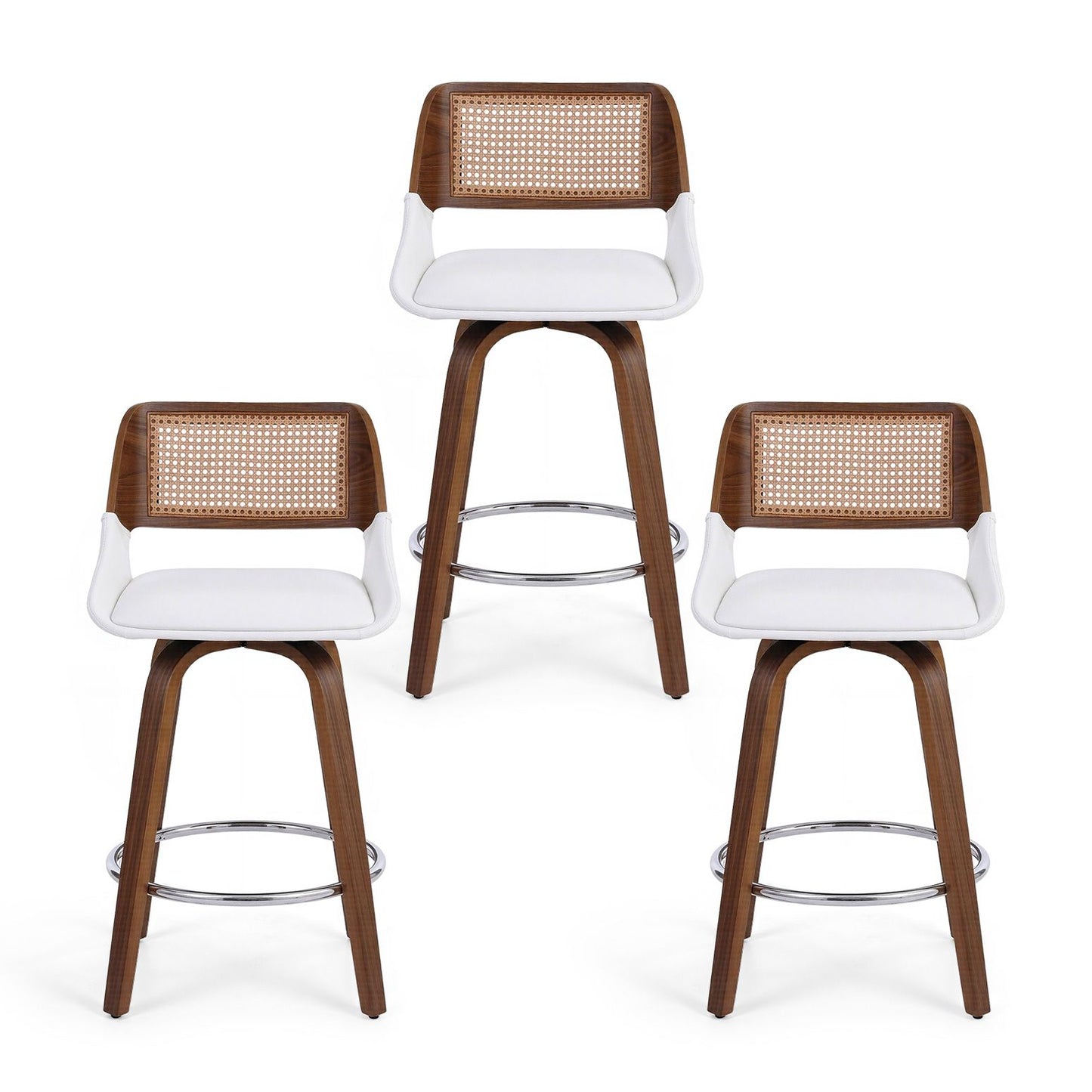 TWSC Wooden Bar Stools Set of 3 Swivel Kitchen Counter Stool Chair 60cm Seat Height