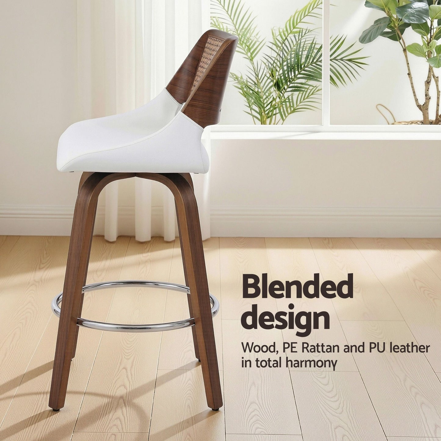 TWSC Wooden Bar Stools Set of 3 Swivel Kitchen Counter Stool Chair 60cm Seat Height