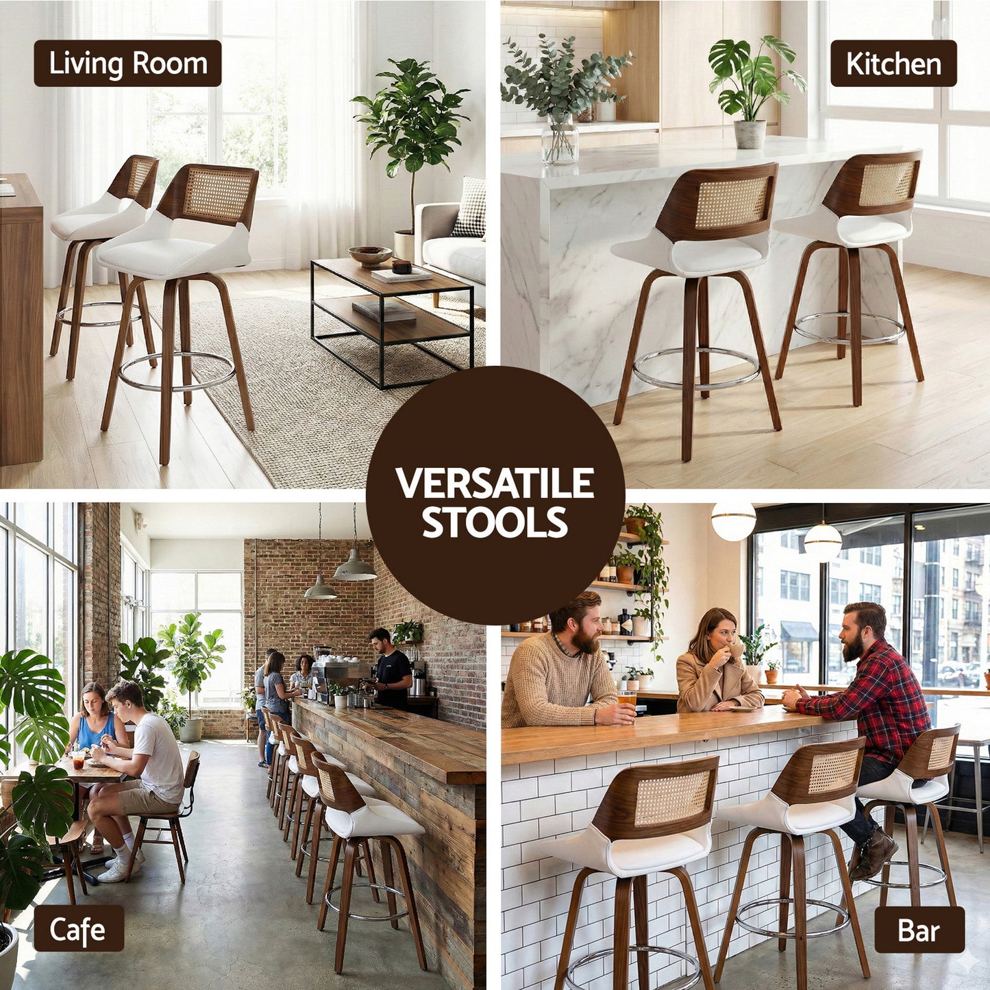 Wooden Swivel Bar Stools Set of 4 – 60cm Seat Height, Kitchen Counter Chairs