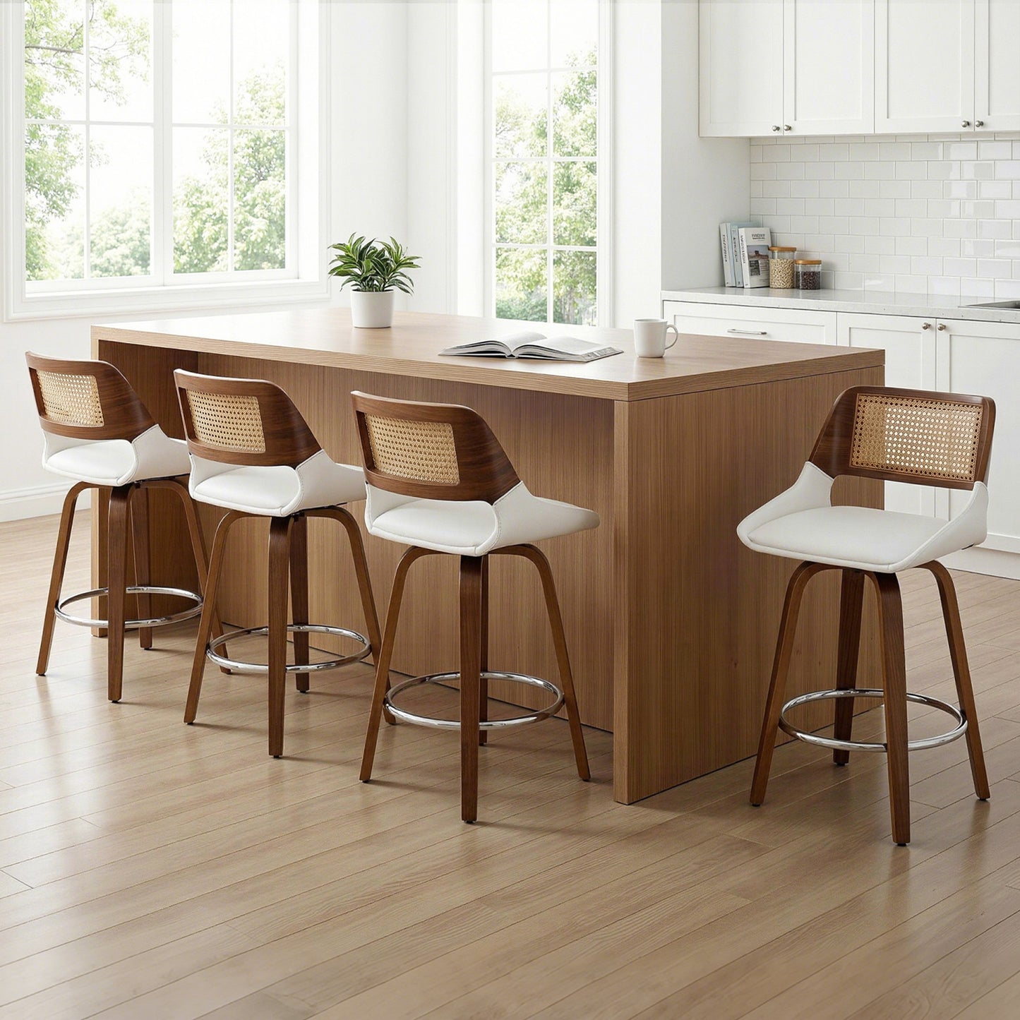Wooden Swivel Bar Stools Set of 4 – 60cm Seat Height, Kitchen Counter Chairs