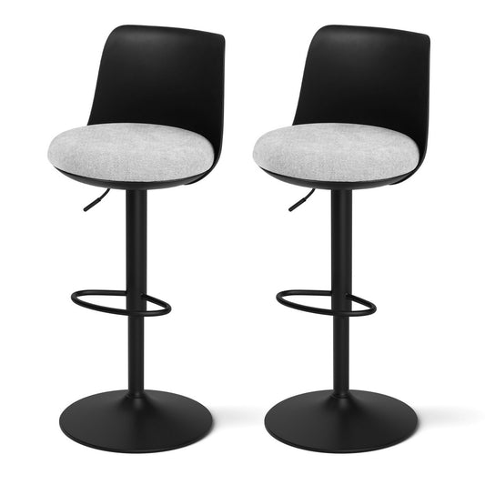 Bar Stools Set of 2 – Swivel, Gas Lift, Black Faux Linen