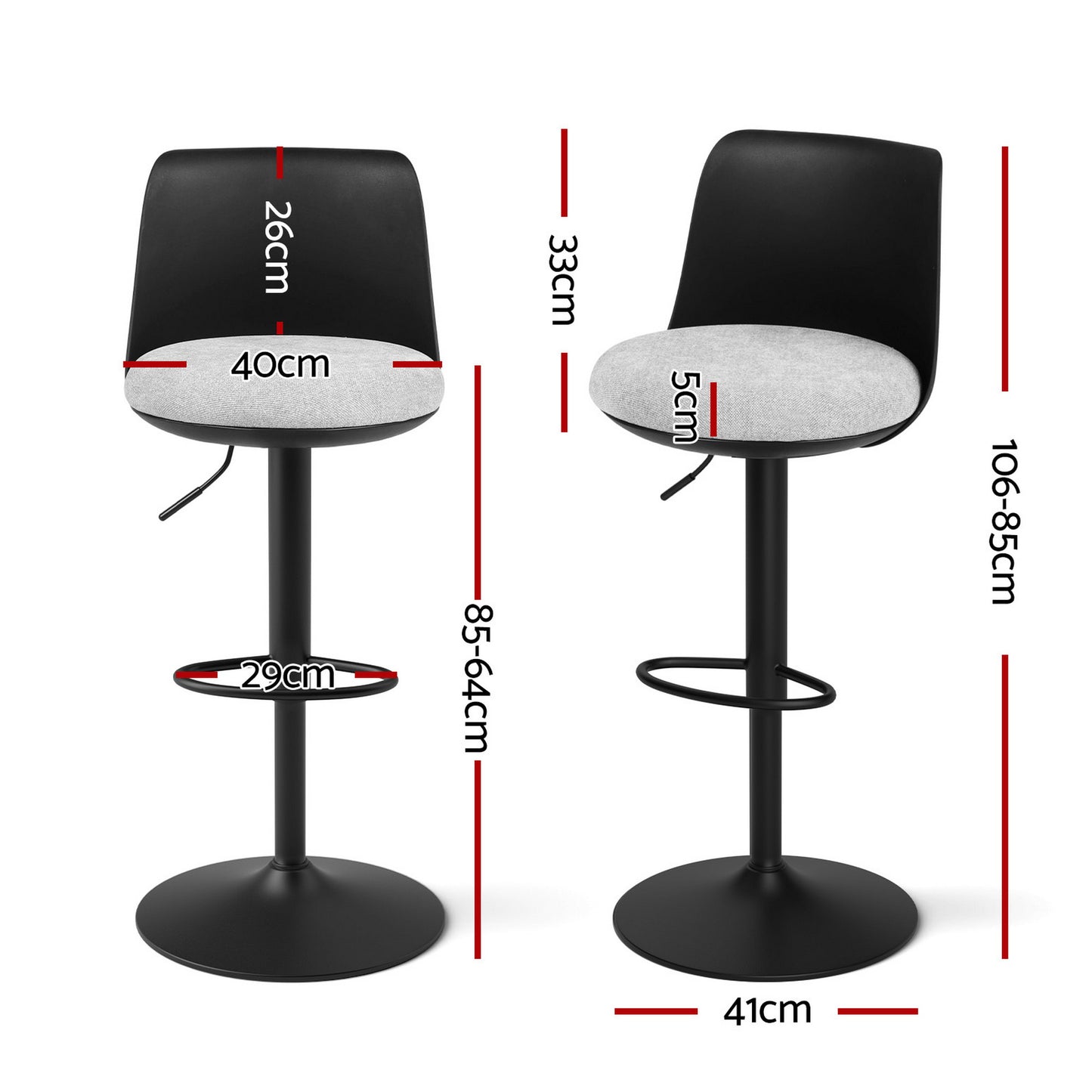 Bar Stools Set of 2 – Swivel, Gas Lift, Black Faux Linen
