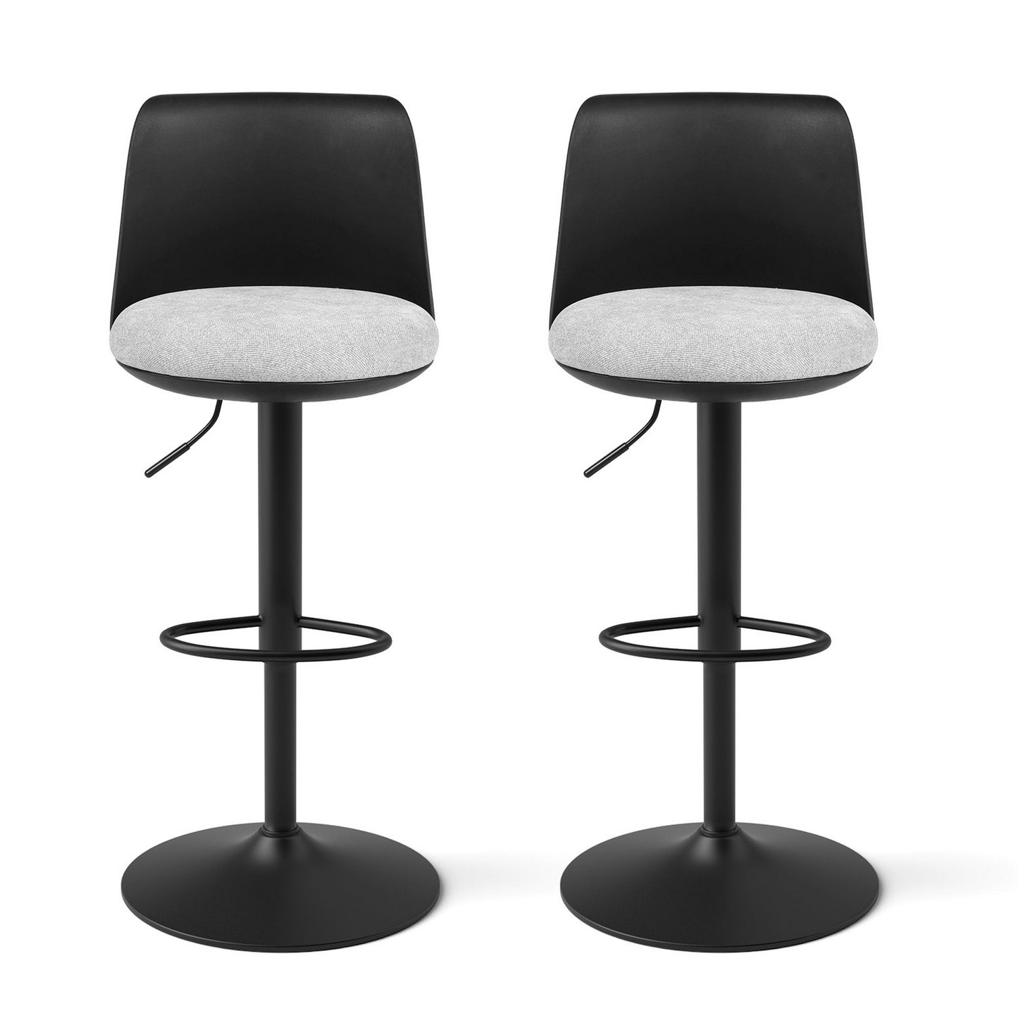 Bar Stools Set of 2 – Swivel, Gas Lift, Black Faux Linen