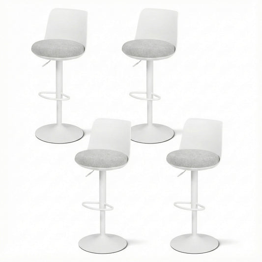 Bar Stools Set of 4 – Swivel Gas Lift, Curved Back, White Faux Linen