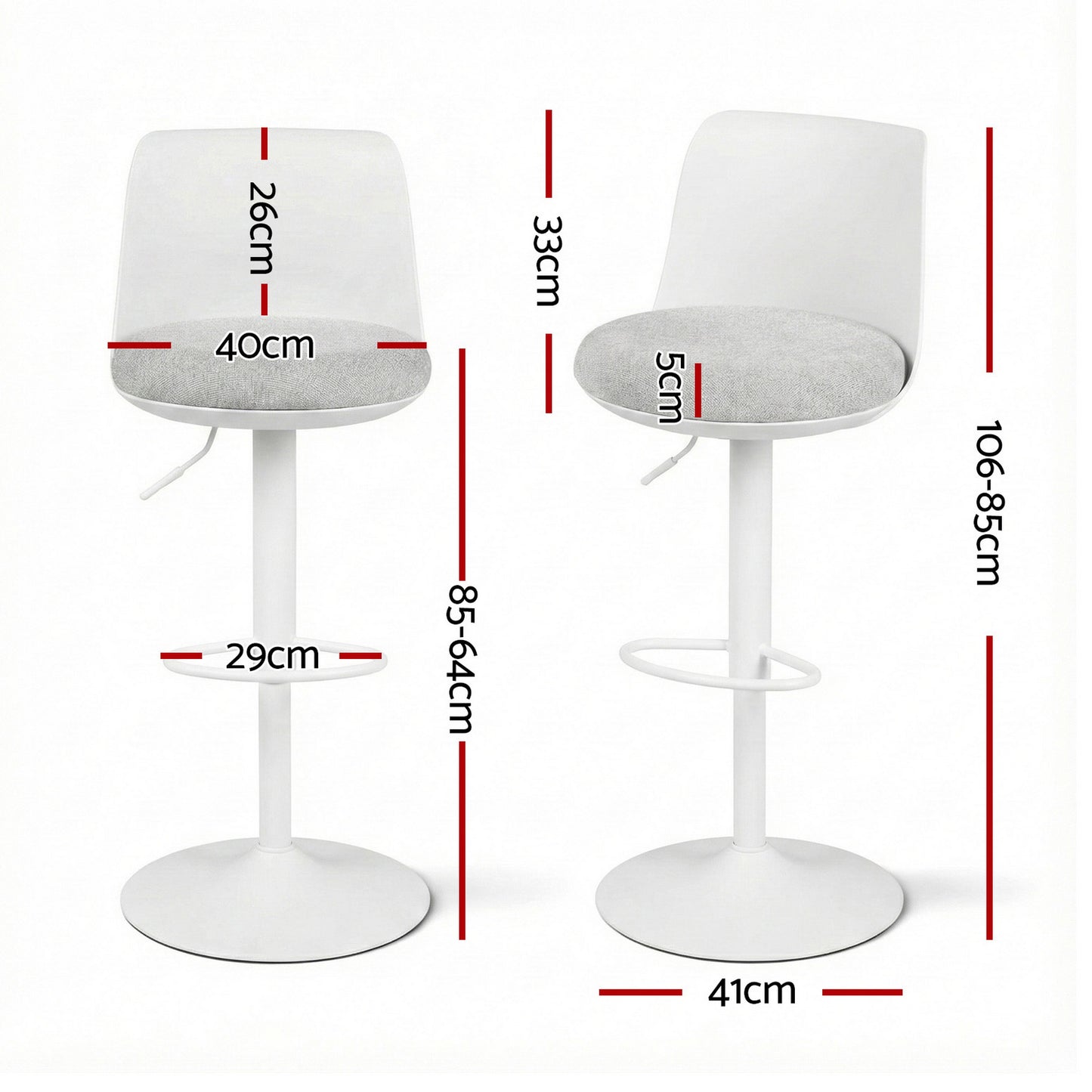 Bar Stools Set of 4 – Swivel Gas Lift, Curved Back, White Faux Linen