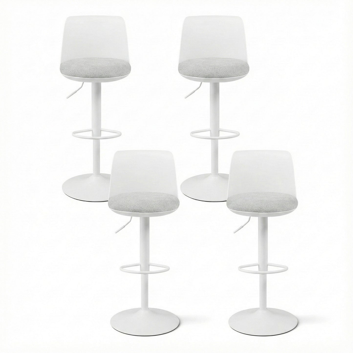 Bar Stools Set of 4 – Swivel Gas Lift, Curved Back, White Faux Linen