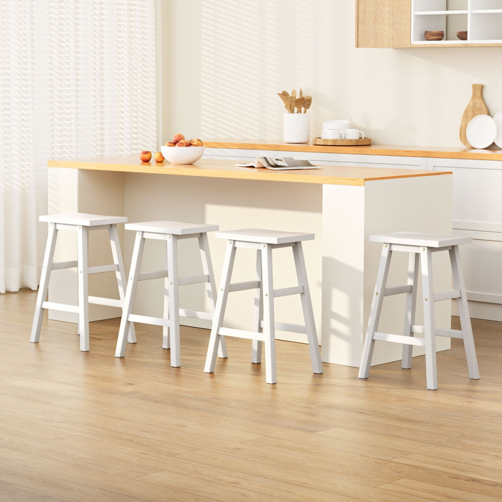 TWSC 4x Bar Stools Kitchen Chairs Wooden White
