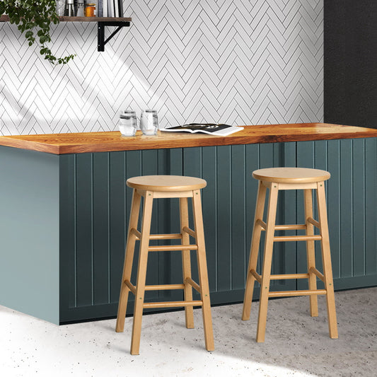 Artiss 2x Bar Stools Round Wooden Chairs